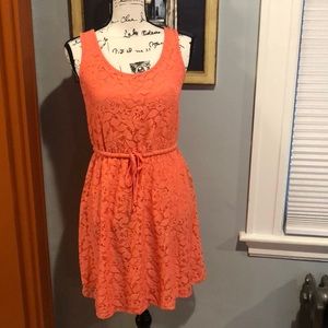 Kensie Coral Lace Overlay Sleeveless Dress (S)